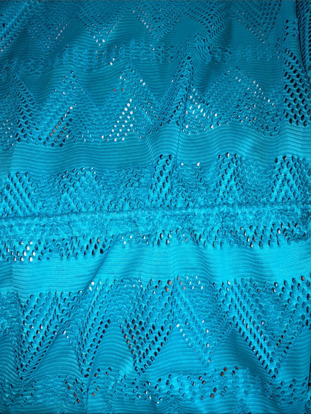 Women’s Teal Crochet Beach Cover-Up with Neon Tassel Drawstring - Picture 7 of 10
